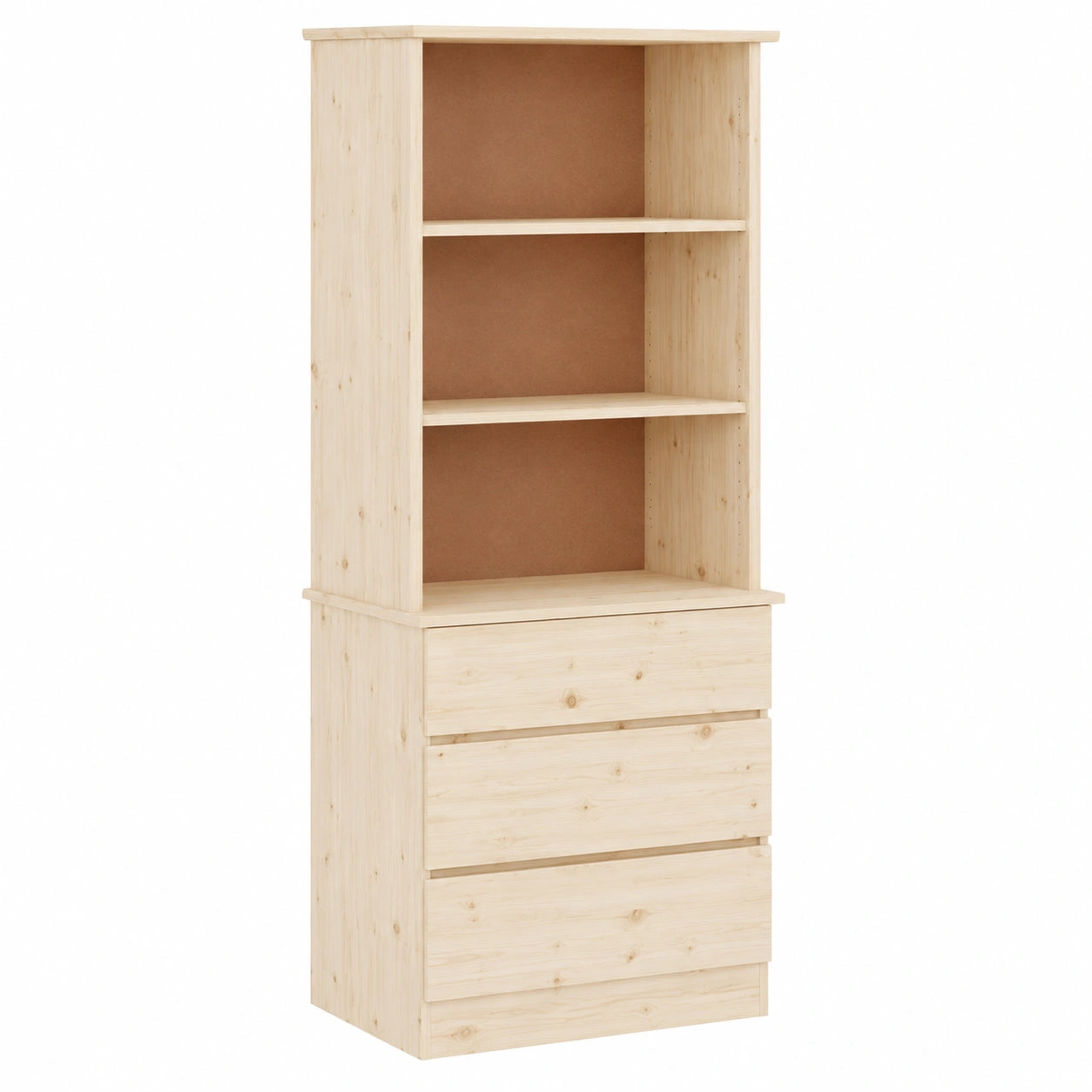 Bücherregal – 60 × 35 × 142 cm, mit Schubladen, aus Massivholz und Kiefernholz