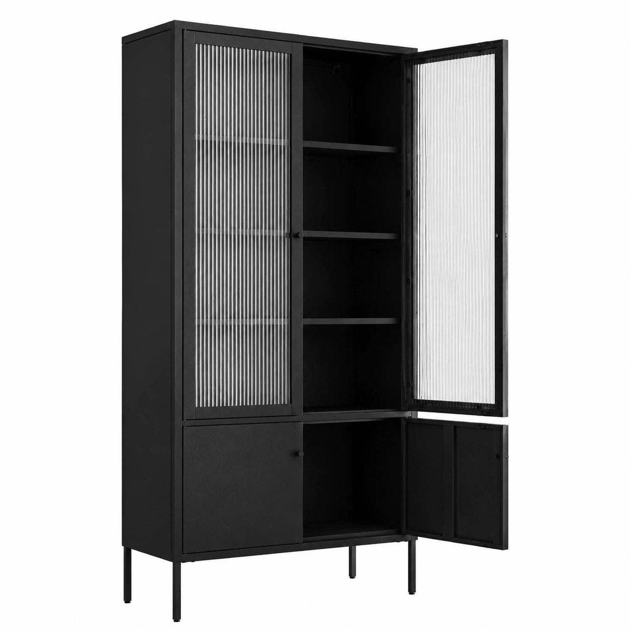 Glasvitrine – moderner Stil, mit Ablagen, aus Metall, Schwarz, für Küche, Wohnzimmer und Flur