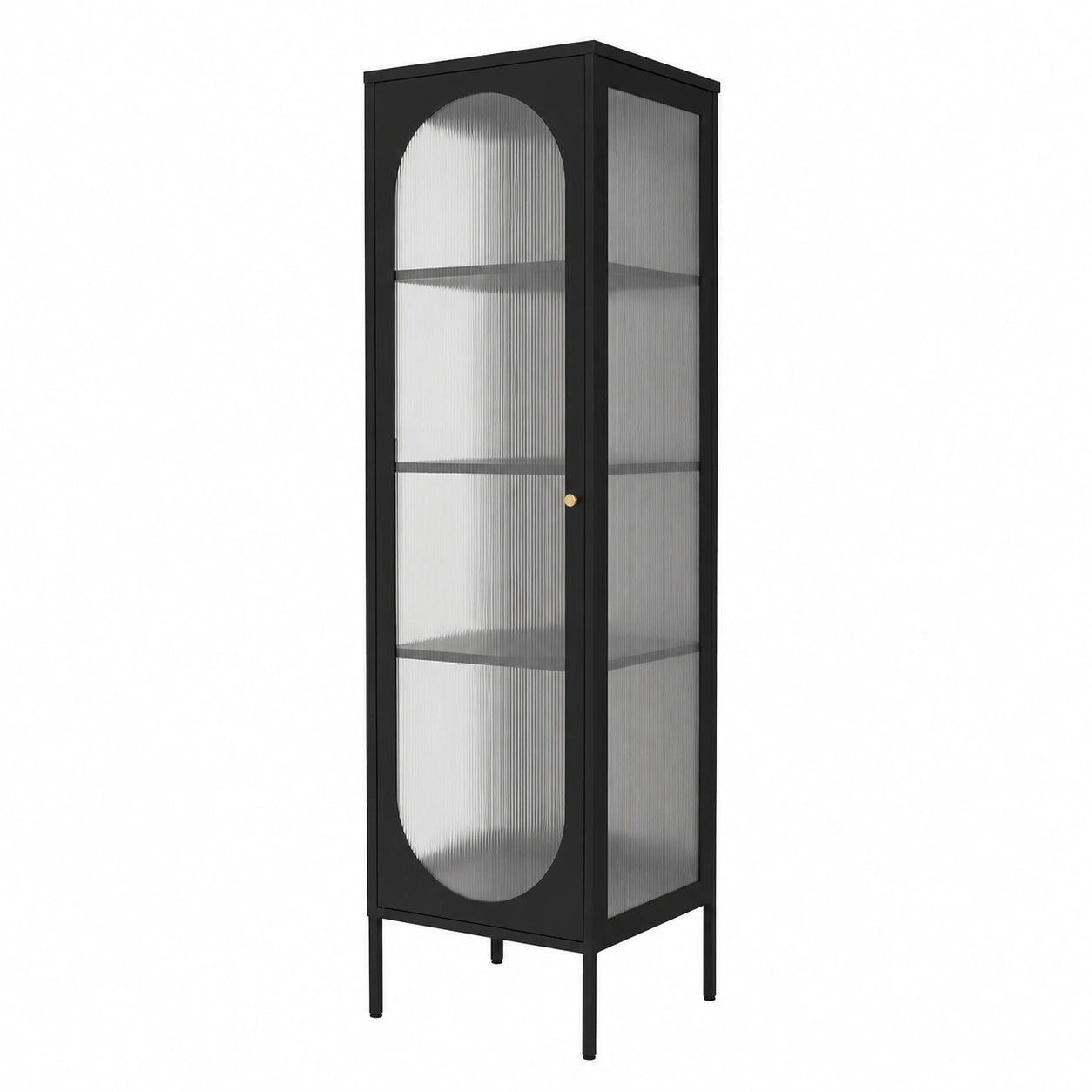 Vitrinenschrank – 42 × 175 × 40 cm, mit Ablagen, aus Stahl, Schwarz, für Wohnzimmer