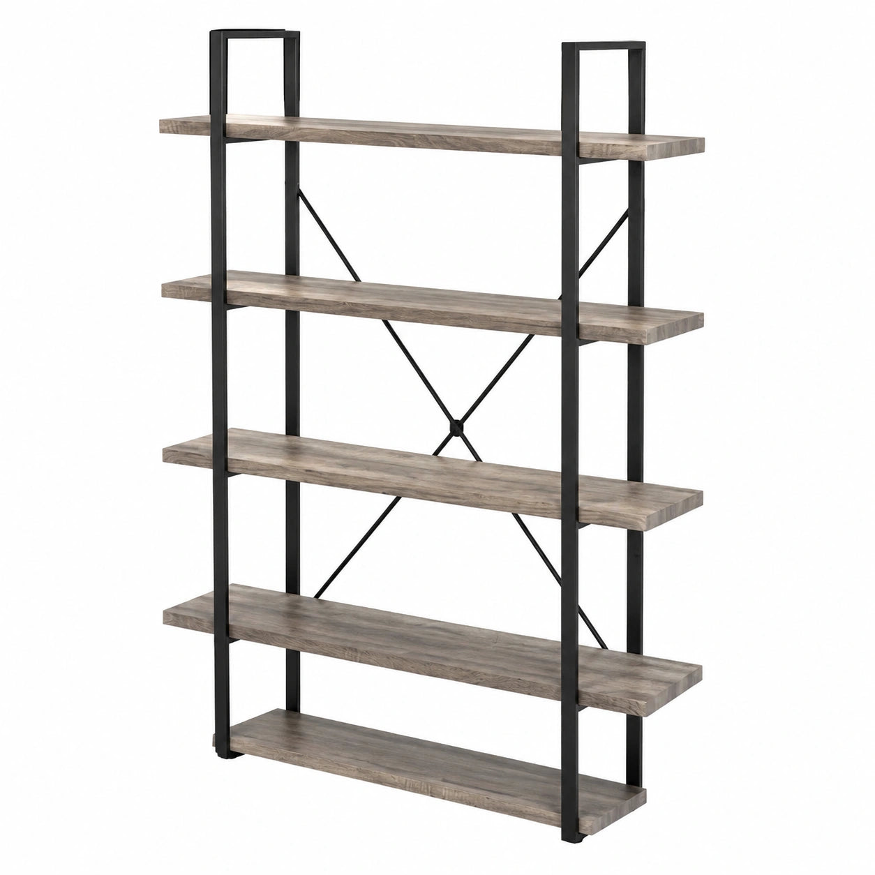 Bücherregal – Industriestil, aus Metall und Holz, Grau