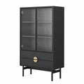 Vitrine – 84 cm, mit Schubladen, aus Glas, Schwarz, für Wohnzimmer