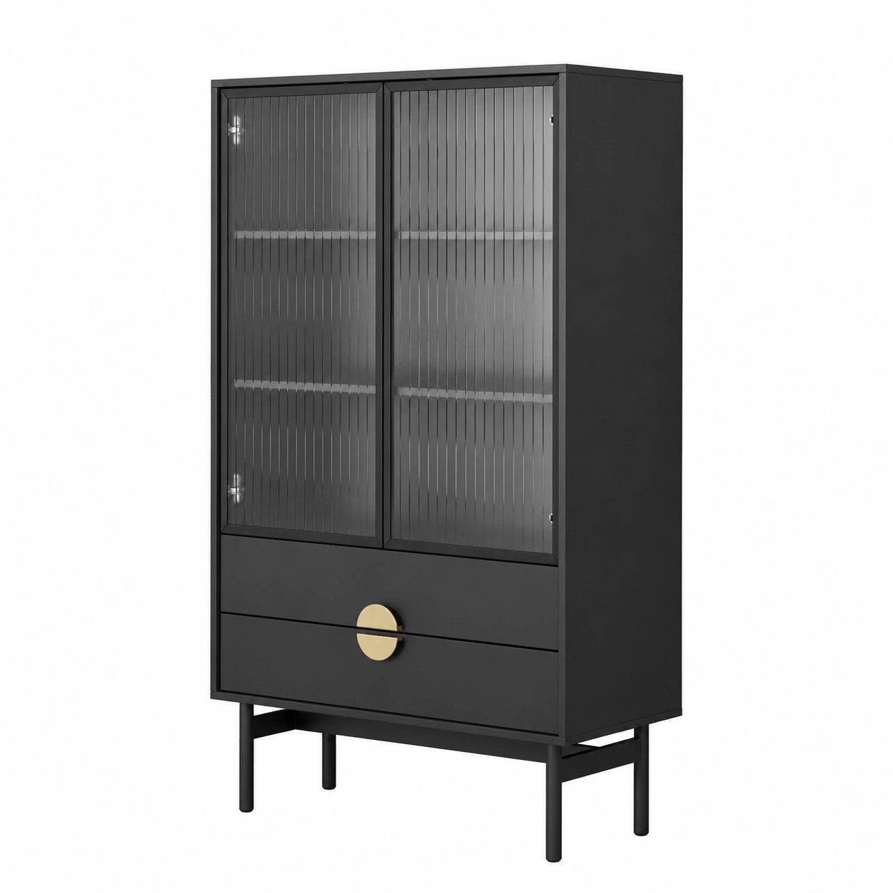 Vitrine – 84 cm, mit Schubladen, aus Glas, Schwarz, für Wohnzimmer