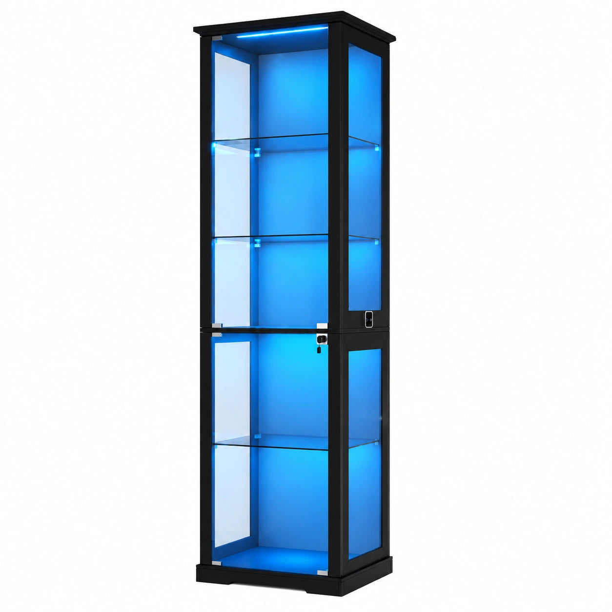 Glasvitrine – 180 cm, mit LED-Beleuchtung, Schwarz