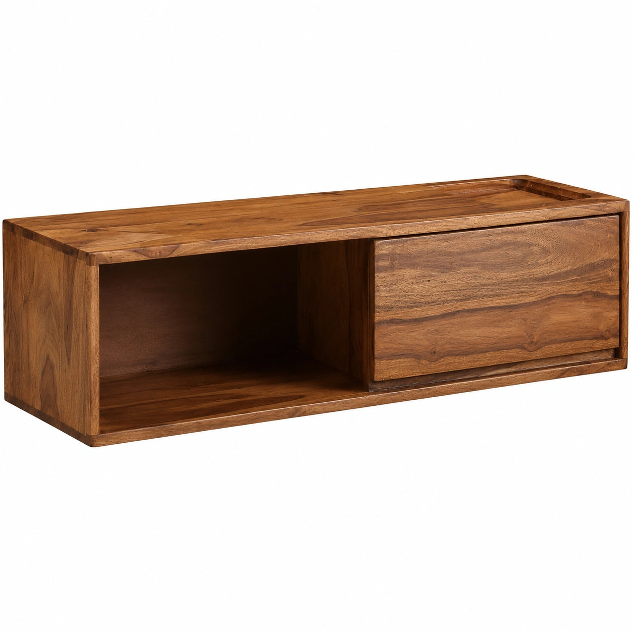 Lowboard – 108 × 25 × 34 cm, moderner Stil, mit Stauraum, hängend, aus Massivholz, Braun