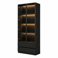 Vitrine – 200 cm, mit Schubladen, mit mehreren Türen, aus MDF, Schwarz, für Esszimmer, Küche und Wohnzimmer