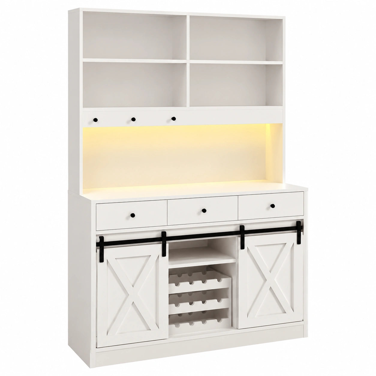 Küchenschrank – 180 cm, mit Stauraum, mit LED-Beleuchtung, mit Schubladen, mit Ablagen, für Esszimmer, Küche und Wohnzimmer